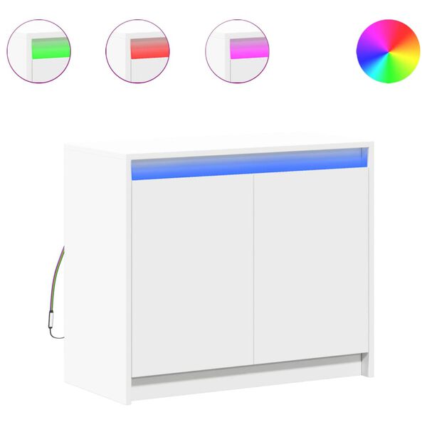 vidaXL Šoninė spintelė su LED, balta, 72x34x61cm, apdirbta mediena