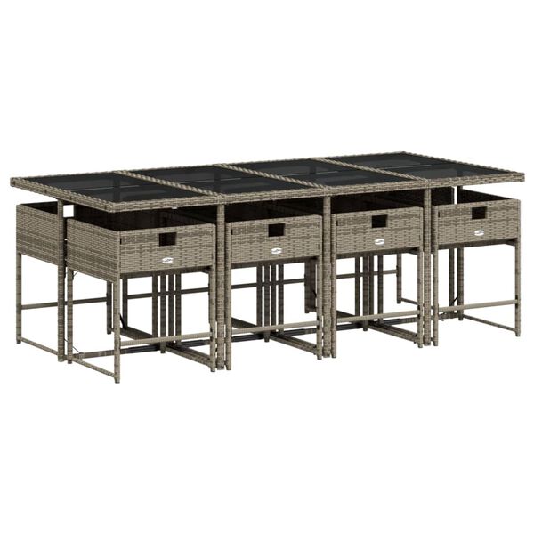 vidaXL Sodo komplektas su pagalvėlėmis, 9 dalių, pilkas, poliratanas