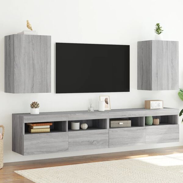 vidaXL Sieninės TV spintelės, 2vnt., pilkos, 40,5x30x60cm, mediena