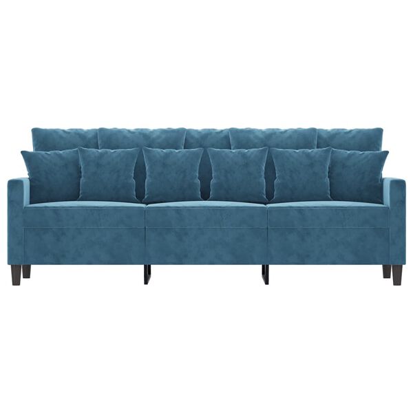 vidaXL Trivietė sofa, mėlynos spalvos, 180cm, aksomas