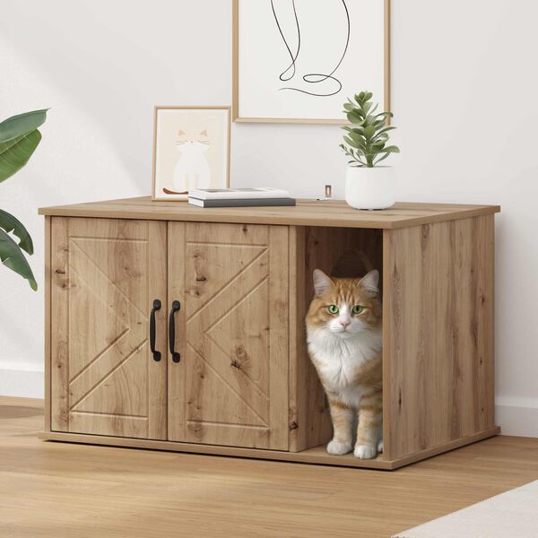 vidaXL Katės namelis Meistrų ąžuolas 85 x 55 x 50 cm Apdirbta mediena