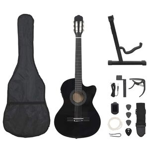 vidaXL Gitaros rinkinys su ekvalaizeriu, 12 dalių, juodas, 6 stygos