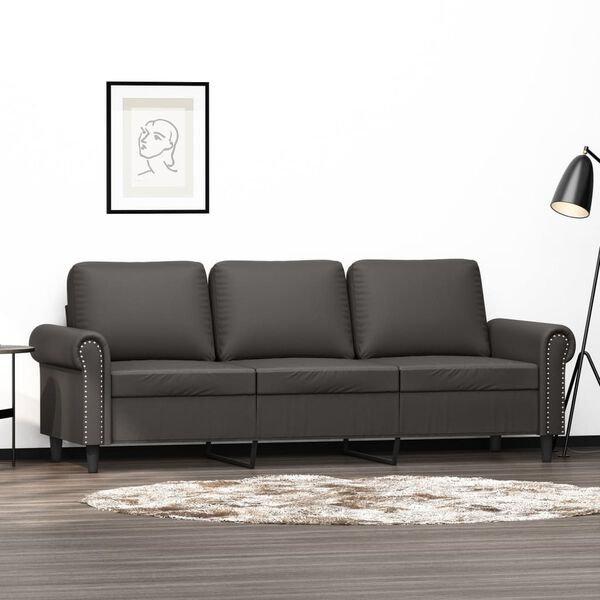 vidaXL Trivietė sofa, pilkos spalvos, 180cm, dirbtinė oda