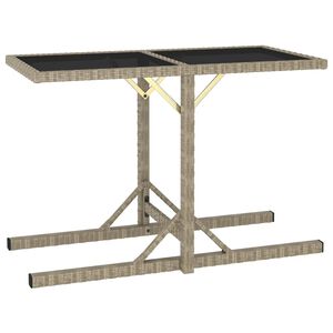 vidaXL Sodo stalas, smėlio spalvos, 110x53x72cm, stiklas, poliratanas