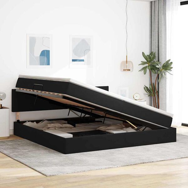 vidaXL Lova su daiktų laikymo vieta ir LED Juoda 200 x 200 cm Aksomas