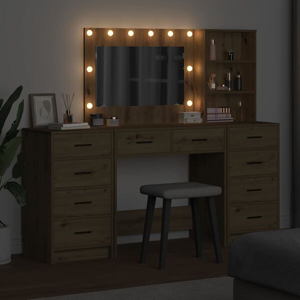 vidaXL Makiažo stalas 3 pcs Amatininkų ąžuolas Apdirbta mediena