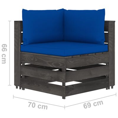 vidaXL Keturvietė sodo sofa su pagalvėmis, pilkai impregnuota mediena
