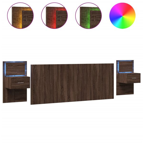 vidaXL Lovos galvūgalis su spintelėmis, rudas ąžuolo, 200cm, mediena