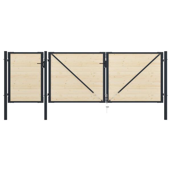 vidaXL Vartai, 413x175cm, plienas ir eglės mediena (144593+146548)