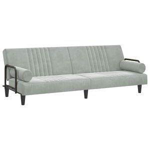vidaXL Sofa-lova su porankiais, &scaron;viesiai pilkos spalvos, aksomas