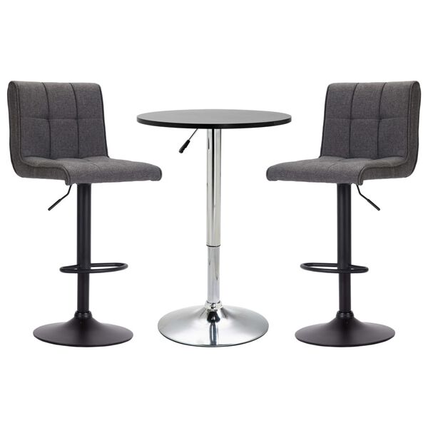 vidaXL Baro baldų komplektas, 3 d., juodos ir tamsiai pilkos spalvos