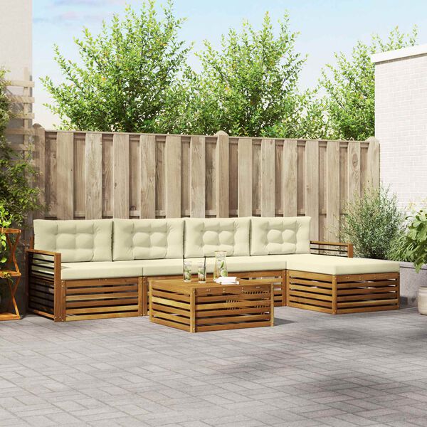 vidaXL Lauko sofos komplektas su pagalve 6 pcs Natūralus ir grietinėlė