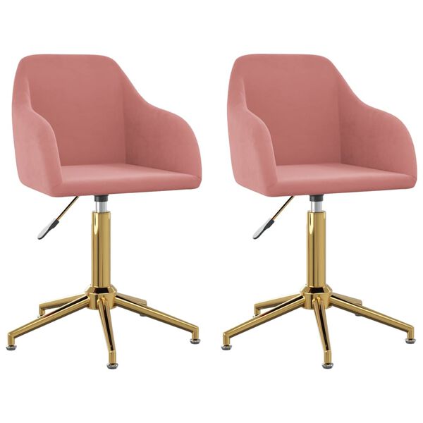 vidaXL Pasukamos valgomojo kėdės, 2vnt., rožinės spalvos, aksomas