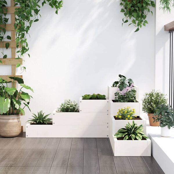 vidaXL Sodo lovelis, 4 auk&scaron;tų, baltas, 80,5x79x36cm, pu&scaron;ies masyvas