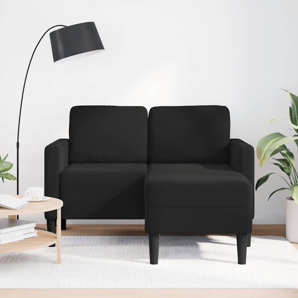 vidaXL Dvivietė sofa su &scaron;ezlongu, L formos, juoda, 125 cm, aksominis