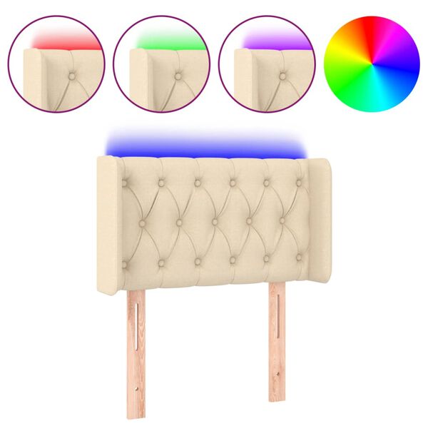 vidaXL Galvūgalis su LED, kreminės spalvos, 83x16x78/88cm, audinys