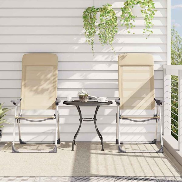 vidaXL Sulankstomos kempingo kėdės, 2 vnt., kreminės sp., aliuminis