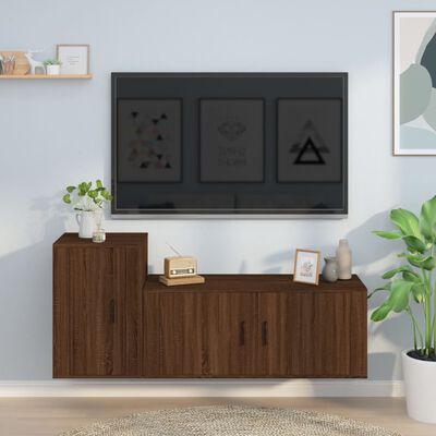 vidaXL TV spintelių komplektas, 2 dalių, rudas ąžuolo, mediena