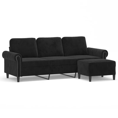 vidaXL Trivietė sofa su pakoja, juodos spalvos, 180cm, aksomas