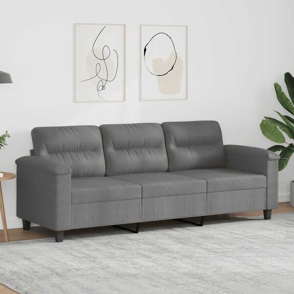 vidaXL Trivietė sofa, tamsiai pilka, 180cm, mikropluo&scaron;to audinys