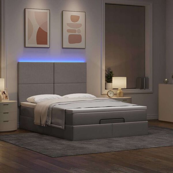 vidaXL Osmanų lova su čiužiniu ir LED, taupe, 140x190cm, audinys