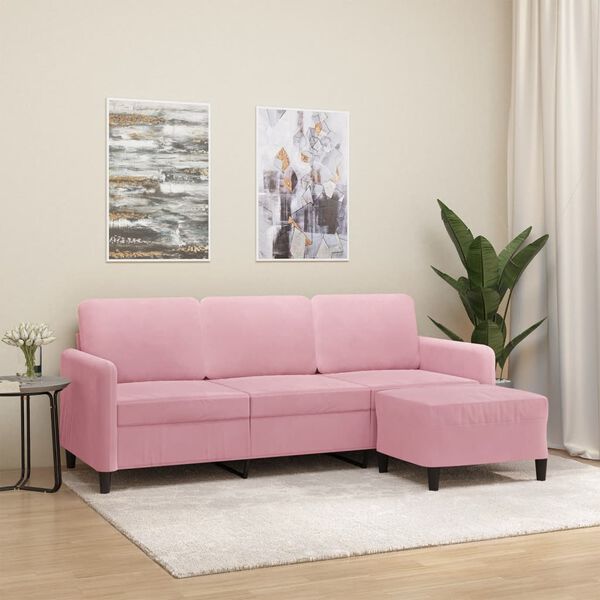 vidaXL Trivietė sofa su pakoja, rožinės spalvos, 180cm, aksomas