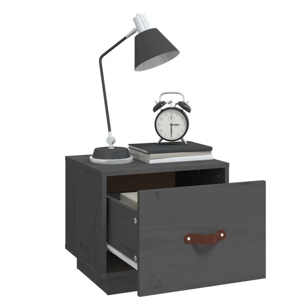 vidaXL Naktinė spintelė, pilka, 40x34x35cm, pušies medienos masyvas