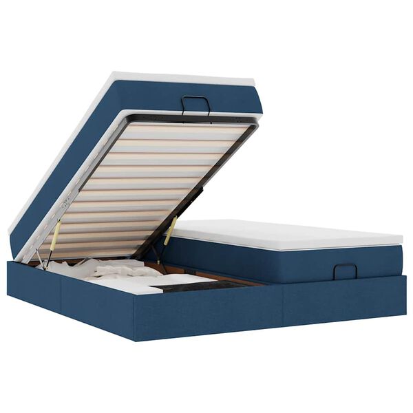 vidaXL Osmanų lovos rėmas su čiužiniais, mėlynas, 200x200cm, audinys