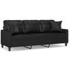 vidaXL Trivietė sofa su pagalvėlėmis, juoda, 180cm, dirbtinė oda
