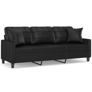 vidaXL Trivietė sofa su pagalvėlėmis, juoda, 180cm, dirbtinė oda