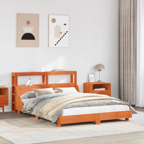 vidaXL Lovos rėmas be čiužinio, va&scaron;ko ruda, 140x190cm, pu&scaron;is