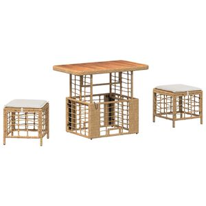 vidaXL Sodo valgomojo komplektas su pagalve 3 pcs Natūralus ir Baltas