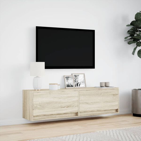 vidaXL Sieninė TV spintelė su LED lemputėmis, ąžuolo, 140x31x38cm