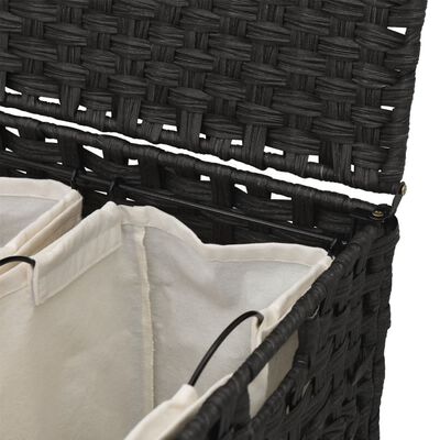 vidaXL Skalbinių krepšys su ratukais, juodas, 66x35x60cm, ratanas