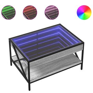 vidaXL Kavos staliukas su Infinity LED lemputėmis, pilkas, 70x50x38cm