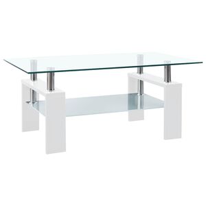 vidaXL Kavos staliukas, baltas/skaidrus, 95x55x40cm, grūdintas stiklas