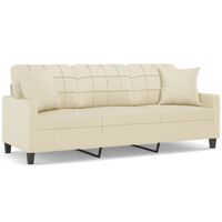 vidaXL Trivietė sofa su pagalvėlėmis, kreminė, 180cm, dirbtinė oda