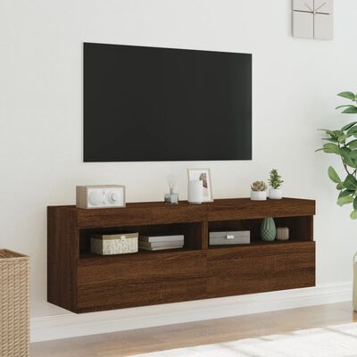 vidaXL Sieninės TV spintelės su LED, 2vnt., rudos ąžuolo, 60x30x40cm