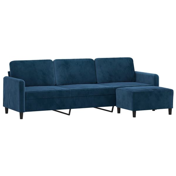 vidaXL Trivietė sofa su pakoja, mėlynos spalvos, 210cm, aksomas