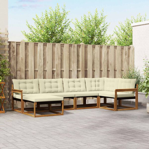 vidaXL Lauko sofos komplektas su pagalve 6 pcs Natūralus ir grietinėlė