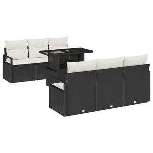vidaXL Sodo Sofų Rinkinys 7 pcs Juoda ir kreminė poliratanas