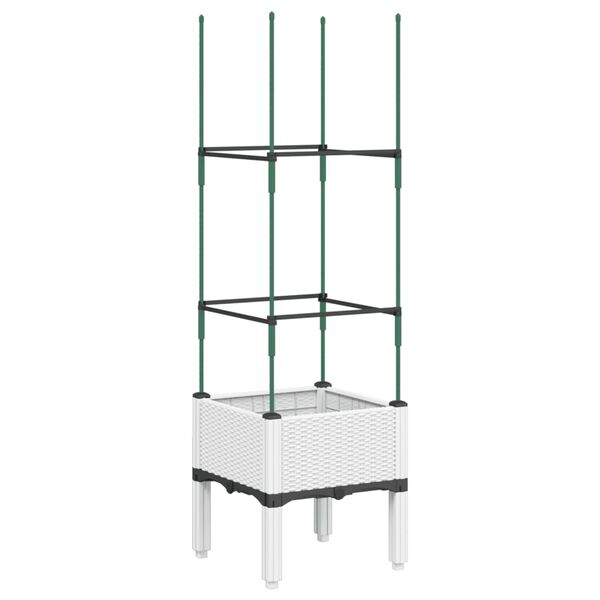 vidaXL Sodo lovelis su treliažu, baltos spalvos, 40x40x142,5cm, PP