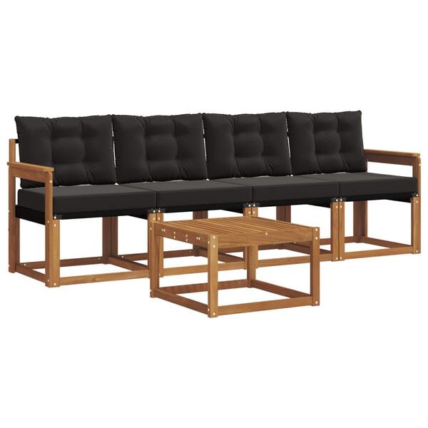 vidaXL Lauko sofos komplektas su pagalve 5 pcs Natūrali ir juoda