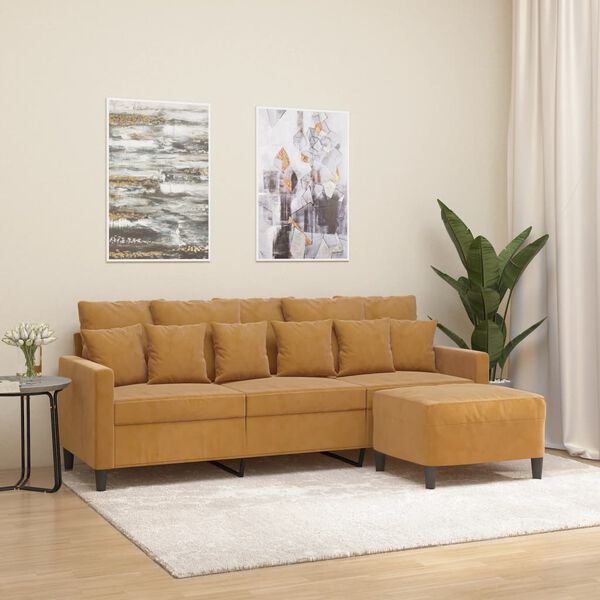 vidaXL Trivietė sofa su pakoja, rudos spalvos, 180cm, aksomas