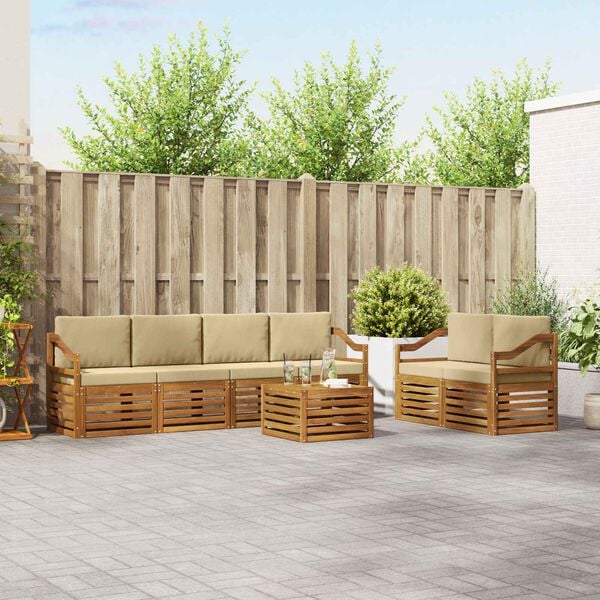 vidaXL Lauko sofos komplektas su pagalve 7 pcs Natūralus ir bežinis