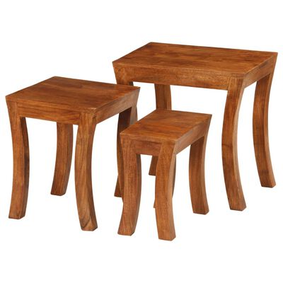 vidaXL Sustumiamų staliukų rinkinys, 3vnt., rudas, 50x35x50cm, akacija