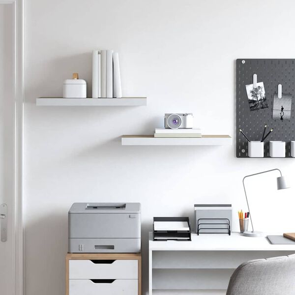 vidaXL Pakabinamos lentynos, 2vnt., ąžuolo/baltos, 60x23,5x3,8cm, MDF