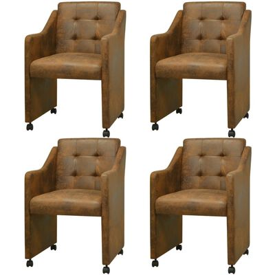 vidaXL Valgomojo kėdės, 4vnt., rudos spalvos, dirbtinė oda
