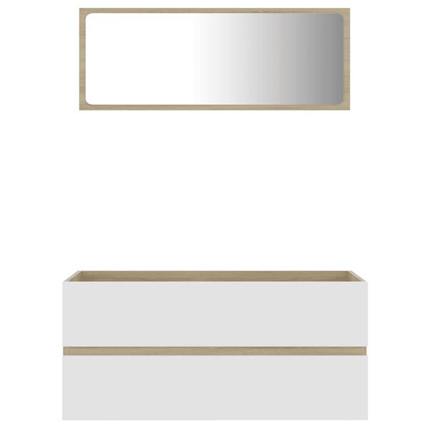 vidaXL Vonios kambario komplektas, 2 dalių, baltas ir ąžuolo, MDP