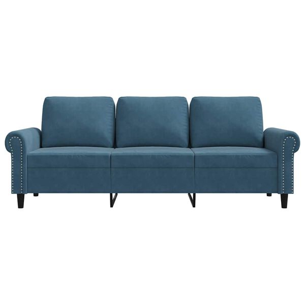 vidaXL Trivietė sofa, mėlynos spalvos, 180cm, aksomas